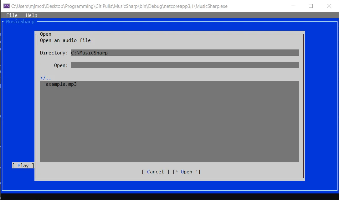 MusicSharp open file dialog