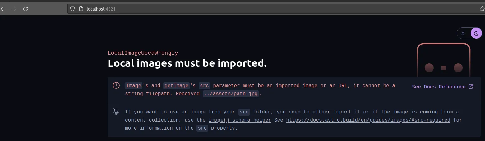 Astro dynamic import LocalImageUsedWrongly